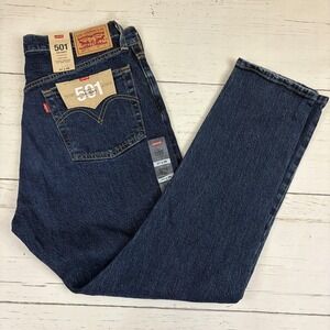 Levi's 501 Skinny Jeans Womens 31x28 Dark Blue High Rise Distressed Button Fly